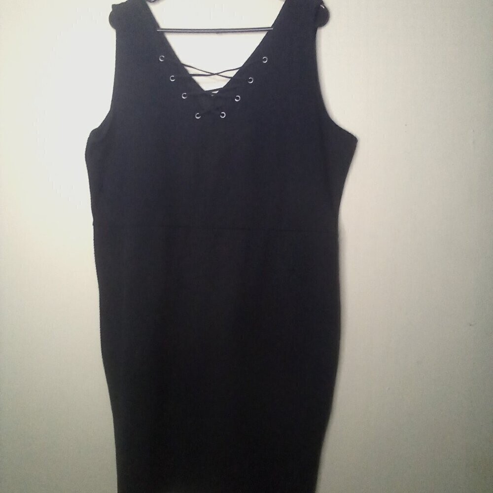 Jessica Simpson Dress 2X Women Sleeveless Lace Up Detail Textured Black